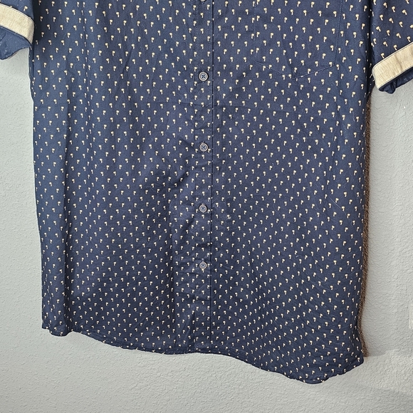 Craft Flow Mens XL Short Sleeve Button Shirt Navy Beige Palm Tree Resort Wear - Picture 4 of 15
